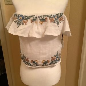 Tularosa White Embroidered Crop Top